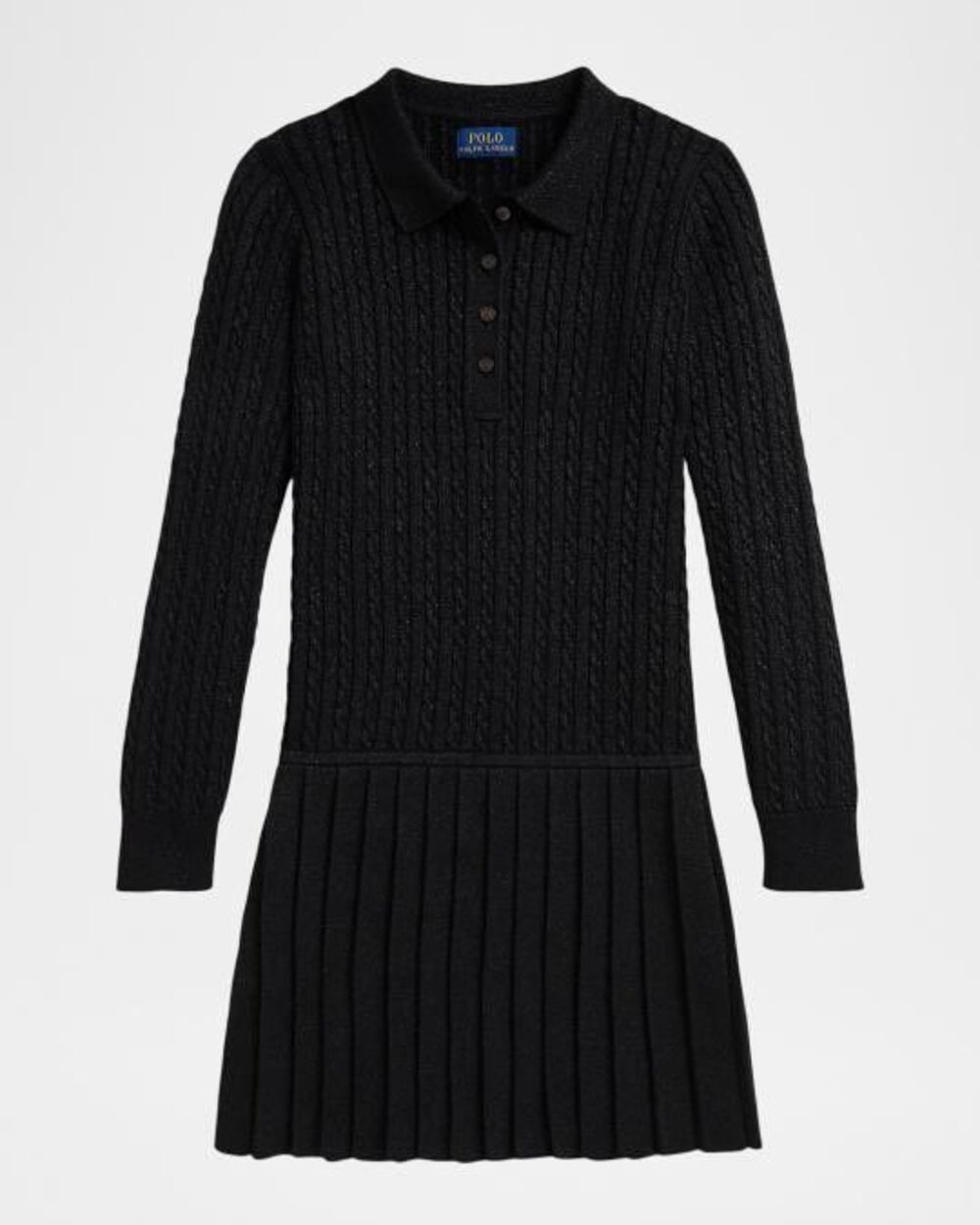 Polo Ralph Lauren Metallic Mini-Cable Rib-Knit Polo Sweater Dress Black Youth La